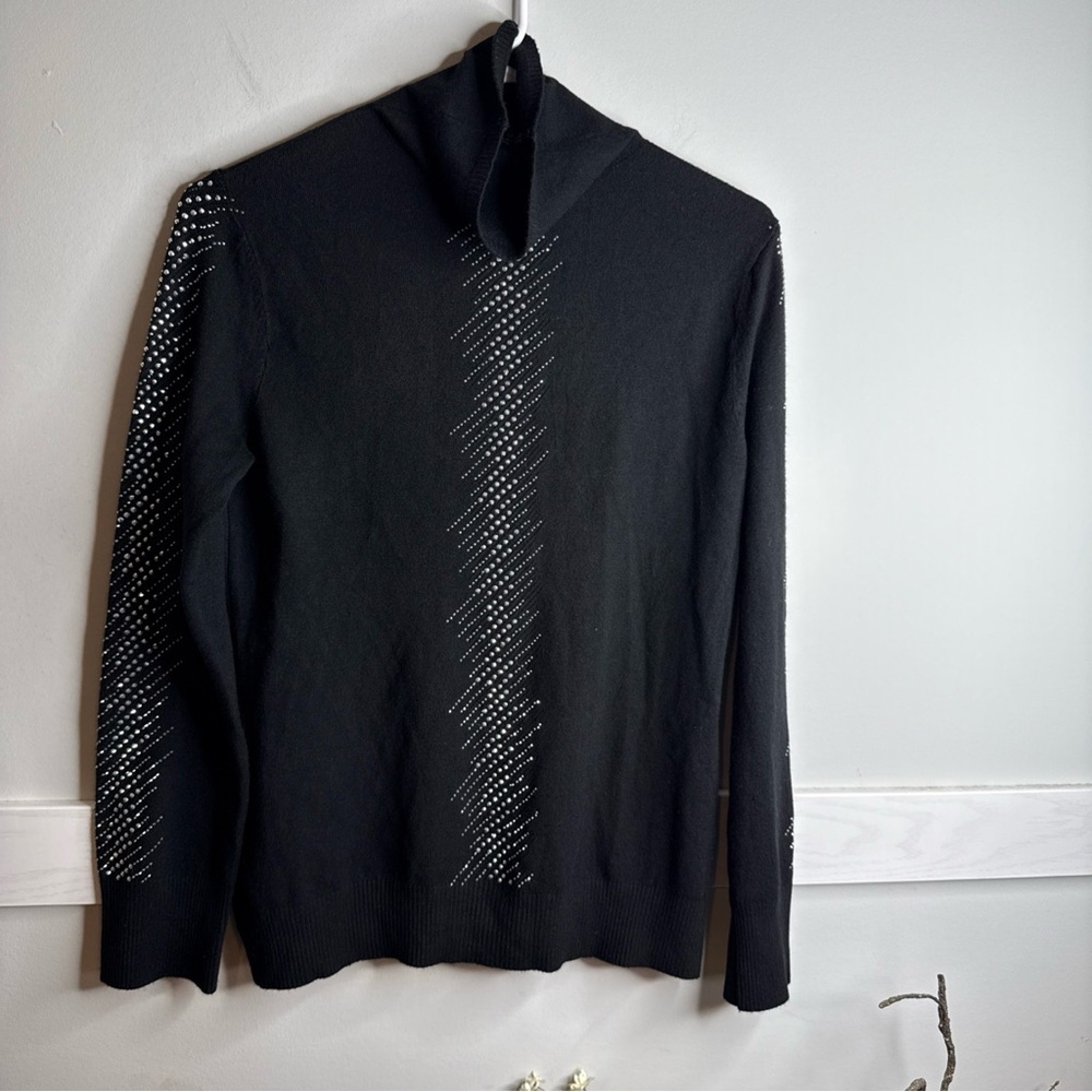 Elegant Black Turtleneck Sweater with Silver Stud Detailing